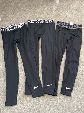 Nike Black with White Logo Kids Compression Leggings